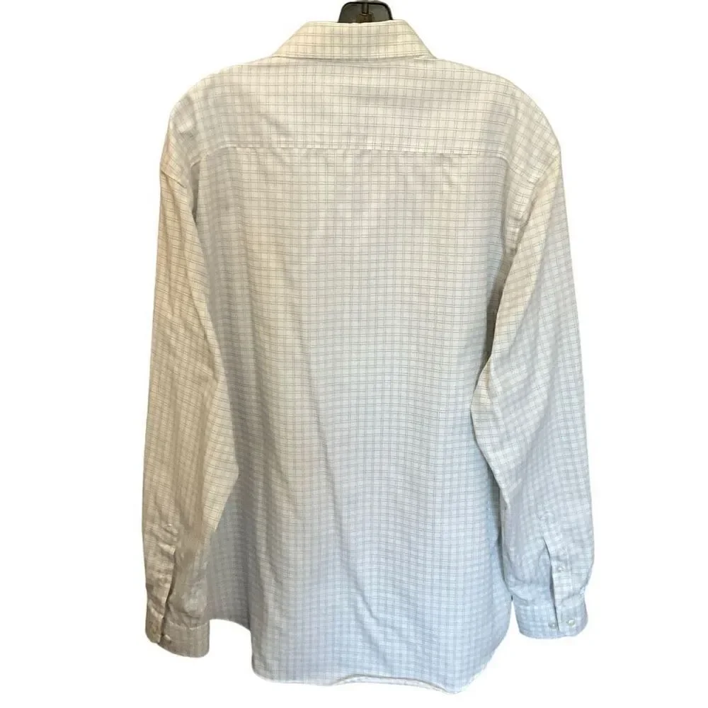 Egara Shirt Mens Button Down Cotton White Blue Square Print Non Iron Men Size XL